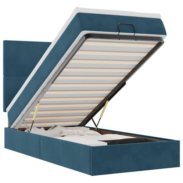vidaXL Cadru de pat otoman cu saltele Albastru &icirc;nchis 80x200cm catifea
