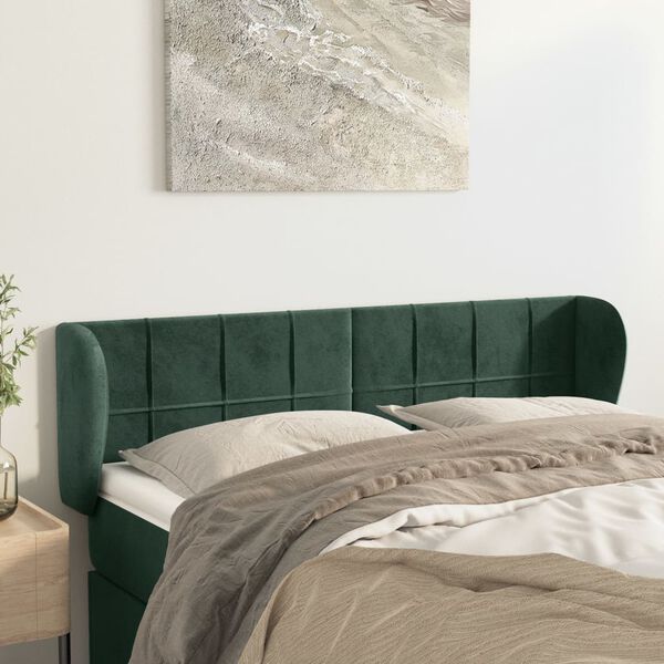 vidaXL Tăblie de pat cu aripioare verde &icirc;nchis 147x23x78/88 cm catifea