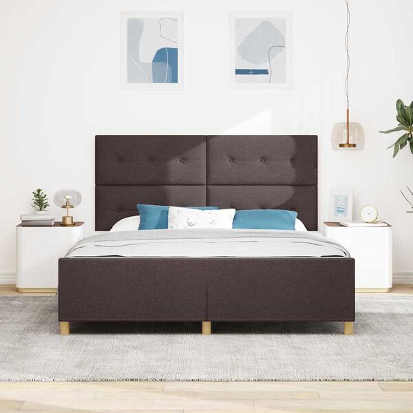 vidaXL Cadru de pat cu headboard Maro &icirc;nchis 180 x 200 cm țesătură
