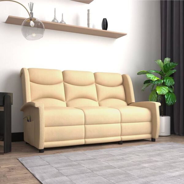 vidaXL Fotoliu rabatabil de masaj cu 3 locuri, crem, microfibră