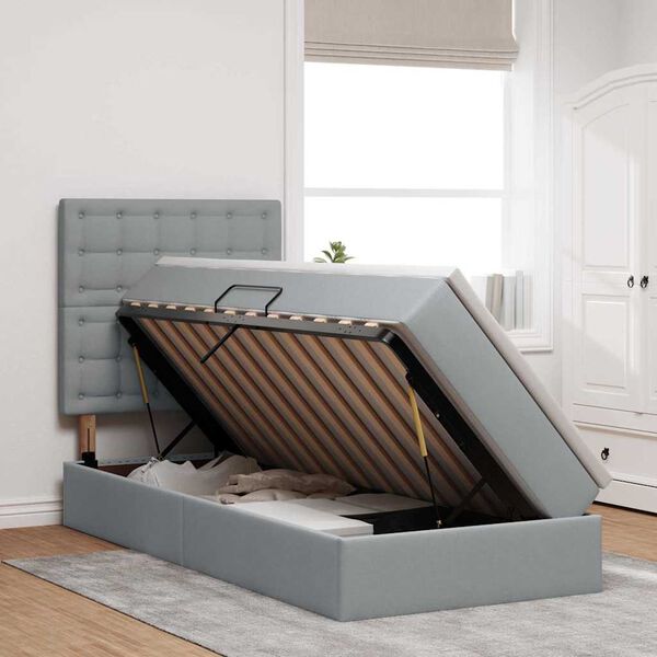 vidaXL Pat cu saltea și LED cu led Gri deschis 90 x 190 cm Poliester