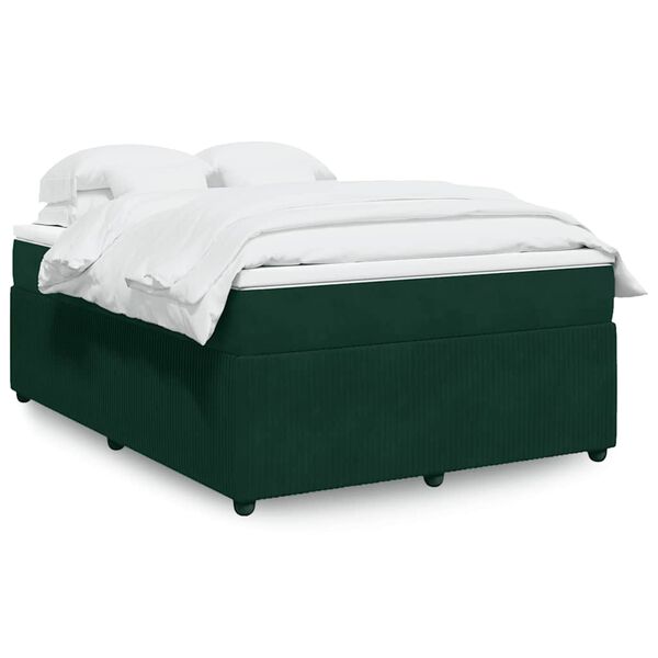vidaXL Pat box spring cu saltea, verde &icirc;nchis, 160x200 cm, catifea