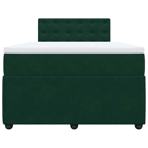 vidaXL Pat box spring cu saltea, verde &icirc;nchis, 120x200 cm, catifea