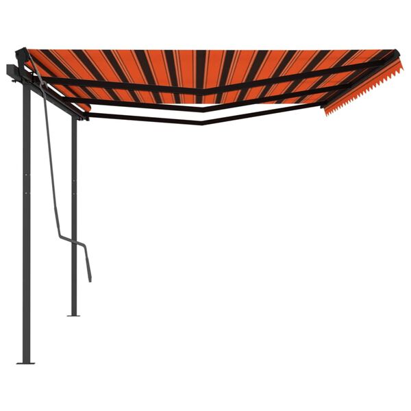 vidaXL Copertină retractabilă automat, st&acirc;lpi, portocaliu&maro, 6x3 m