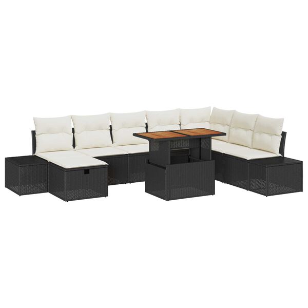 vidaXL Set de canapele pentru grădină 9 pcs Negru Rattan poli