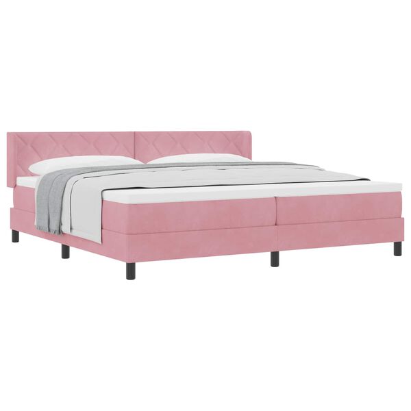 vidaXL Pat cu arcuri cu saltea cu headboard Roz 200 x 200 cm Poliester