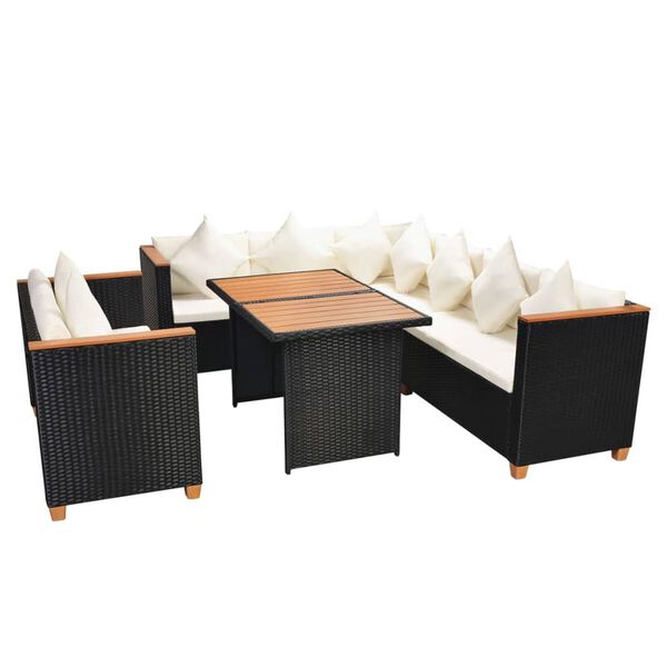 vidaXL Set mobilier de grădină cu perne, 5 piese, negru, poliratan