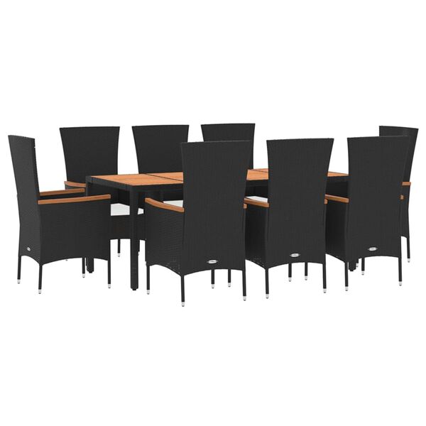 vidaXL Set mobilier de grădină cu perne, 9 piese, negru, poliratan
