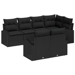 vidaXL Set de canapele pentru grădină cu pernă 7 pcs Negru poliratan