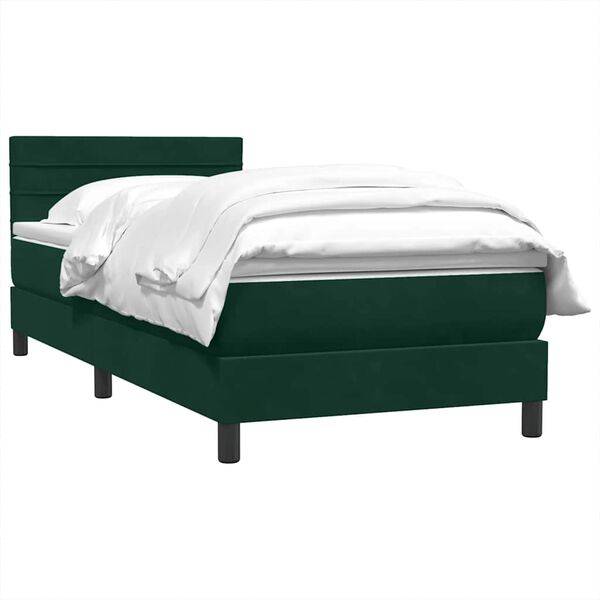 vidaXL Pat box spring cu saltea, verde &icirc;nchis, 90x210 cm, catifea