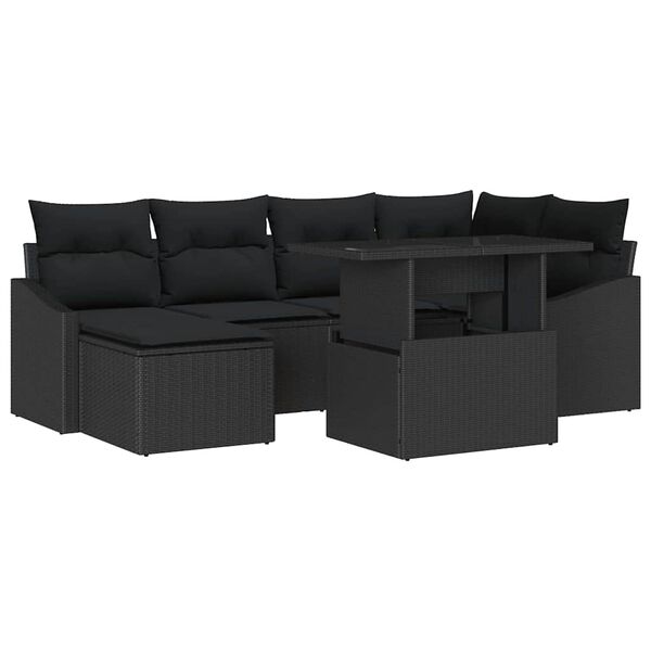 vidaXL Set de canapele pentru grădină cu pernă 7 pcs Negru