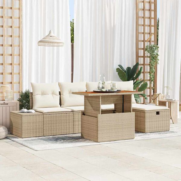 vidaXL Set de canapele pentru grădină cu pernă 6 pcs Bej Rattan poli