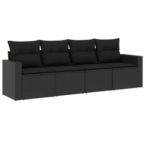 vidaXL Set mobilier de grădină cu perne, 4 piese, negru, poliratan
