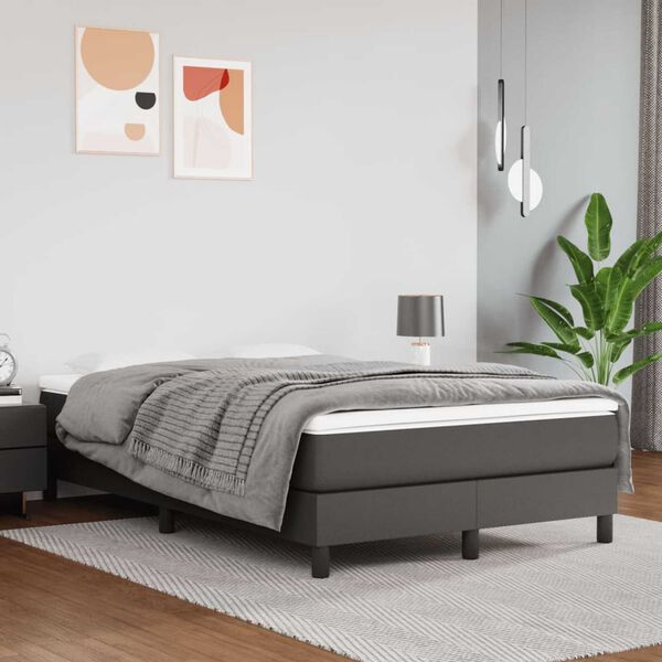 vidaXL Pat box spring cu saltea, gri, 120x190 cm, piele ecologică
