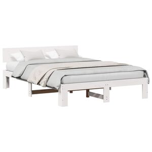 vidaXL Cadru de pat cu headboard Alb 140 x 200 cm Lemn de pin masiv