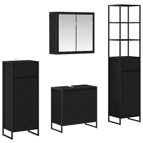 vidaXL Set de mobilier pentru baie cu raft Stejar Negru Lemn compozit