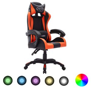 vidaXL Scaun de racing cu LED RGB, portocaliu & negru, piele ecologică