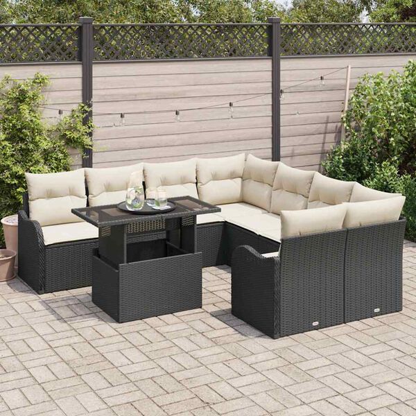vidaXL Set de canapele pentru grădină cu pernă 9 pcs Negru Rattan poli