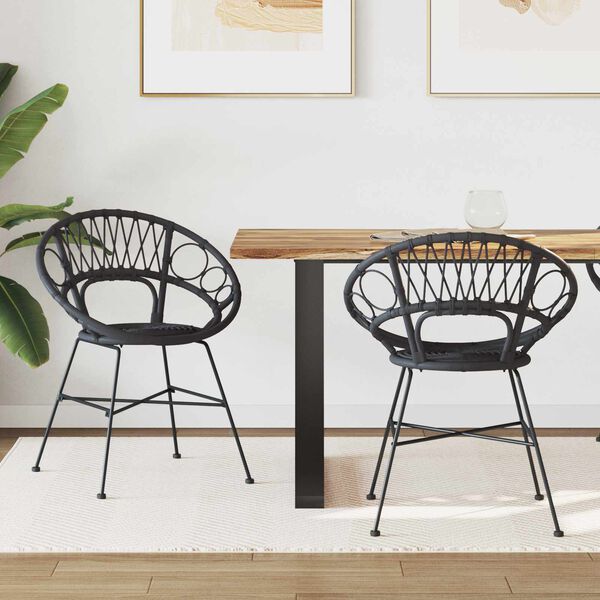 vidaXL Scaun de sufragerie 2 pcs Negru 49 x 51 x 81 cm Ratan și Fier