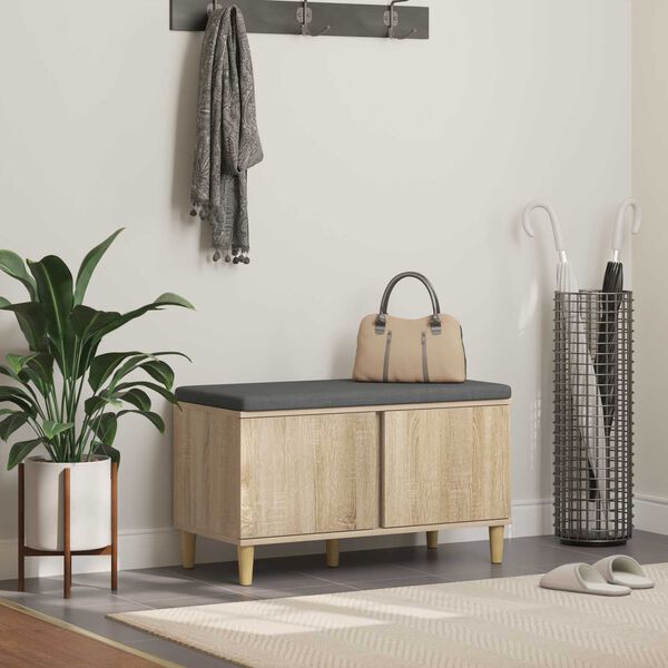 vidaXL Bancă pentru hol cu pernă cu ușă Stejar Sonoma 60 x 38 x 46 cm