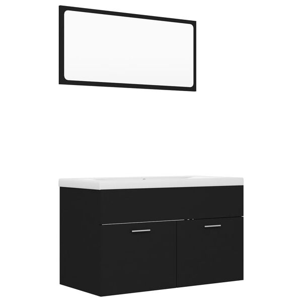 vidaXL Set mobilier de baie, negru, lemn prelucrat