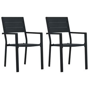 vidaXL Scaune de grădină, 2 buc., negru, HDPE, aspect lemn