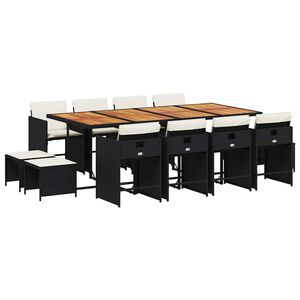 vidaXL Set mobilier de grădină cu perne, 13 piese, negru, poliratan