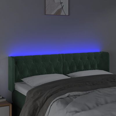 vidaXL Tăblie de pat cu LED, verde închis, 163x16x78/88 cm, catifea