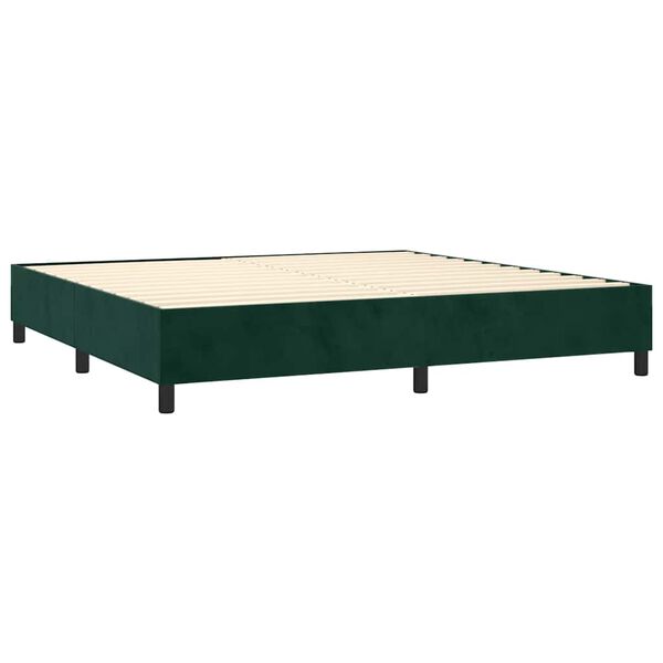 vidaXL Pat box spring cu saltea, verde &icirc;nchis, 200x200 cm, catifea