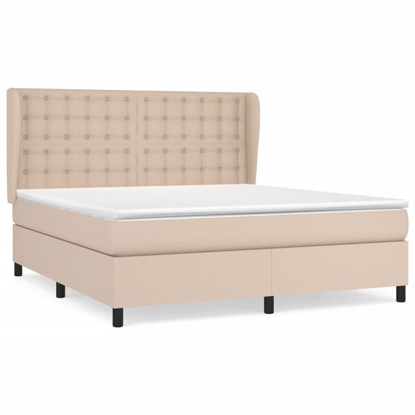 vidaXL Pat box spring cu saltea, cappuccino, 160x200cm piele ecologică