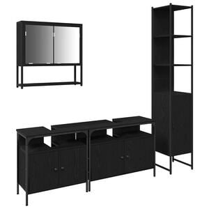 vidaXL Set de mobilier pentru baie 4 buc. Stejar Negru Lemn prelucrat