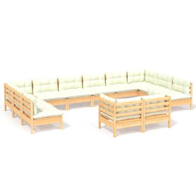 vidaXL Set mobilier grădină cu perne crem, 12 piese, lemn masiv de pin