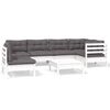 vidaXL Set mobilier de grădină cu perne, 7 piese, alb, lemn de pin