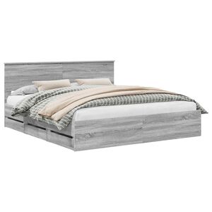 vidaXL Cadru de pat cu sertar Gri Sonoma 200 x 200 cm Lemn Ingineresc