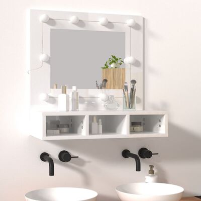 vidaXL Dulap cu oglindă și LED, alb extralucios, 60x31,5x62 cm