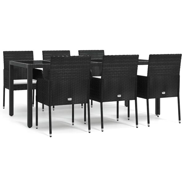 vidaXL Set mobilier de grădină cu perne, 7 piese, negru, poliratan