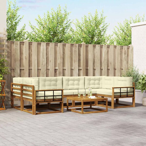 vidaXL Set de canapele de exterior cu pernă 7 pcs Natural și Crem