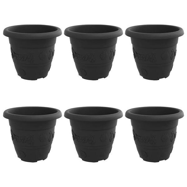 vidaXL Ghiveci rotund pentru flori 6 pcs Negru &Oslash; 26 x 21.5 cm Plastic