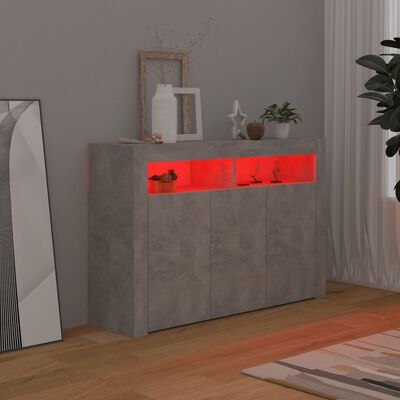 vidaXL Servantă cu lumini LED,gri beton, 115,5x30x75 cm