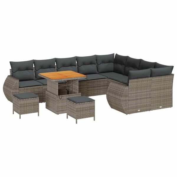 vidaXL Set de canapele pentru grădină cu pernă 12 pcs Gri Poli Rattan