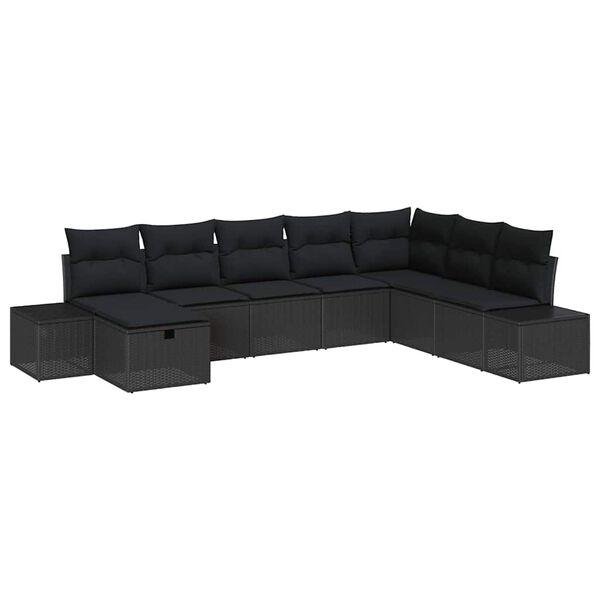 vidaXL Set de canapele pentru grădină cu pernă 8 pcs Negru Rattan poli