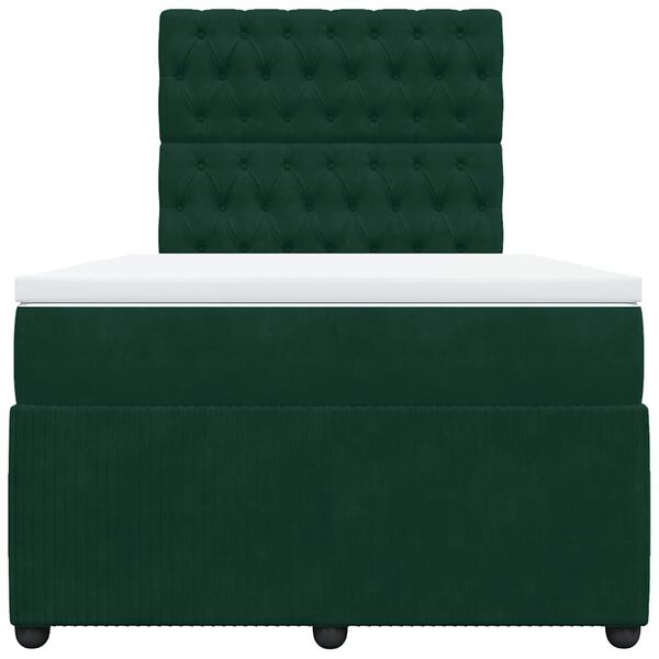 vidaXL Pat box spring cu saltea, verde &icirc;nchis, 120x200 cm, catifea