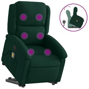 vidaXL Fotoliu de masaj cu ridicare, verde &icirc;nchis, catifea