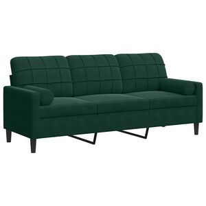 vidaXL Canapea cu 3 locuri cu pernuțe, verde &icirc;nchis, 180 cm, catifea