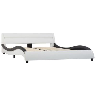 vidaXL Cadru de pat cu LED, alb & negru, 140x200 cm, piele ecologică