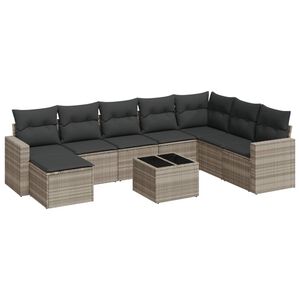 vidaXL Set canapele de grădină cu perne, 9 piese gri deschis poliratan