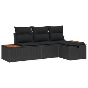 vidaXL Set de canapele pentru grădină cu pernă 4 pcs Negru Rattan poli