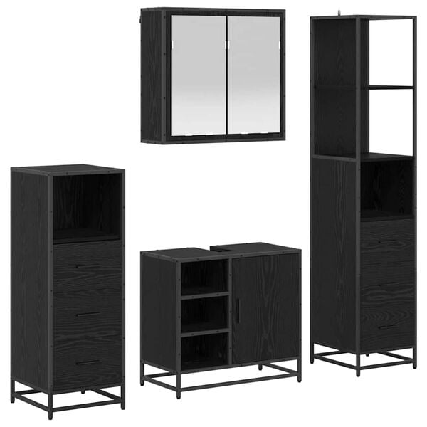 vidaXL Set de mobilier pentru baie 4 pcs Stejar Negru Lemn compozit