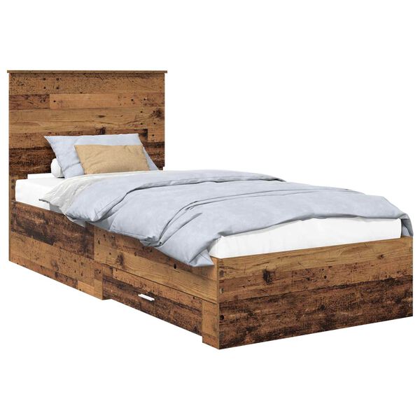 vidaXL Cadru de pat cu headboard Lemn vechi 100 x 200 cm Lemn compozit