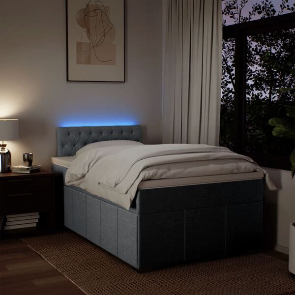 vidaXL Pat box spring cu saltea, gri deschis, 120x190 cm, textil